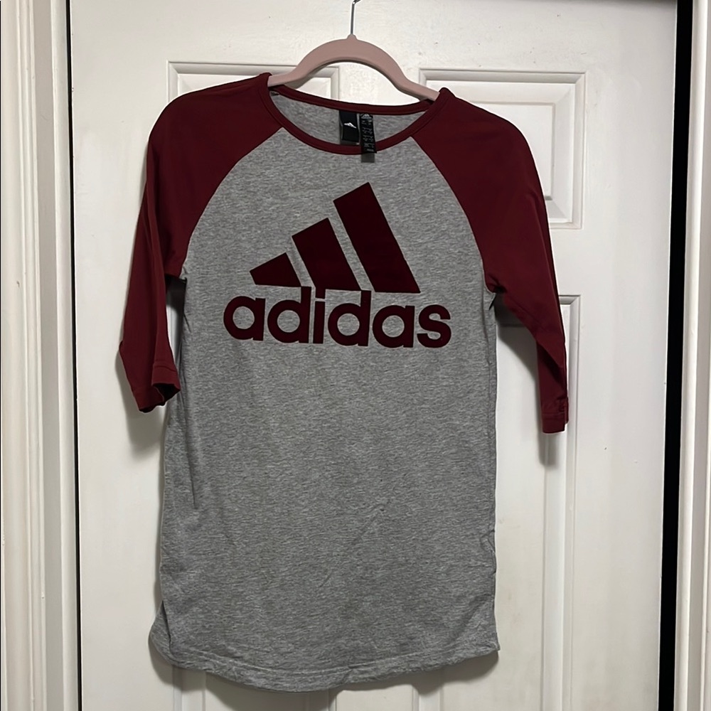 Adidas Grey and Brugundy Raglan Shirt